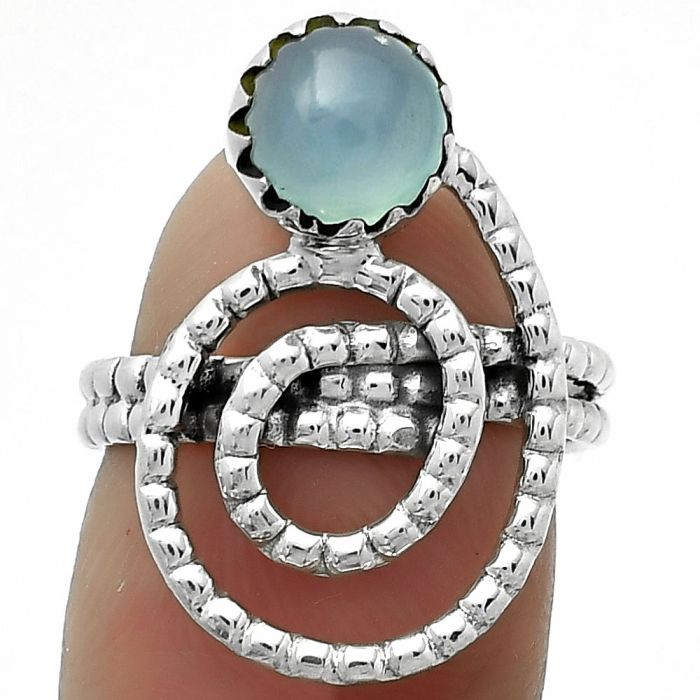 Spiral - Natural Blue Chalcedony Ring size-8.5 SDR172587 R-1456, 7x7 mm