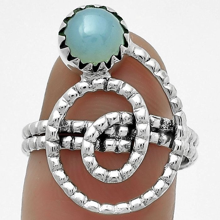 Spiral - Natural Blue Chalcedony Ring size-7.5 SDR172605 R-1456, 7x7 mm