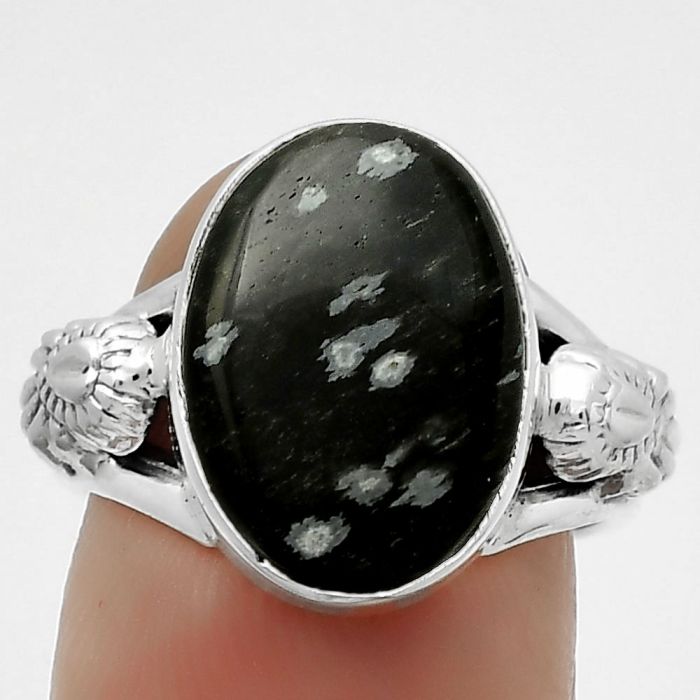 Natural Snow Flake Obsidian Ring size-7 SDR172635 R-1261, 11x15 mm