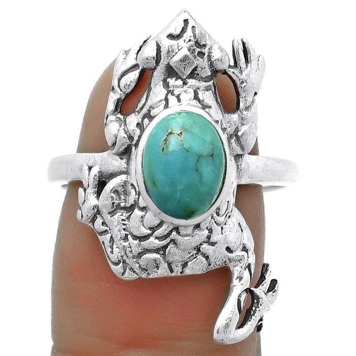 Frog - Natural Rare Turquoise Nevada Aztec Mt Ring size-8.5 SDR172762 R-1113, 6x8 mm
