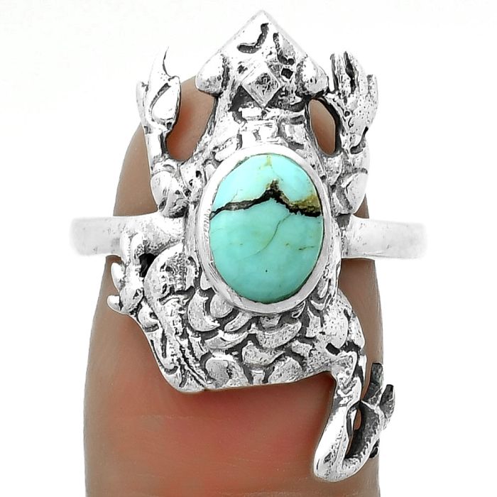 Frog - Lucky Charm Tibetan Turquoise Ring size-8.5 SDR172800 R-1113, 6x8 mm