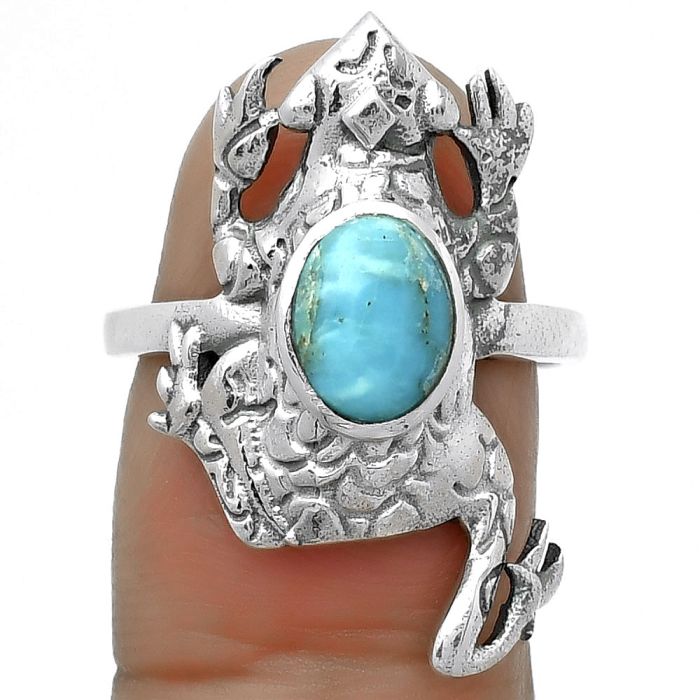 Frog Natural Turquoise Morenci Mine Ring size-7.5 SDR172817 R-1113, 6x8 mm