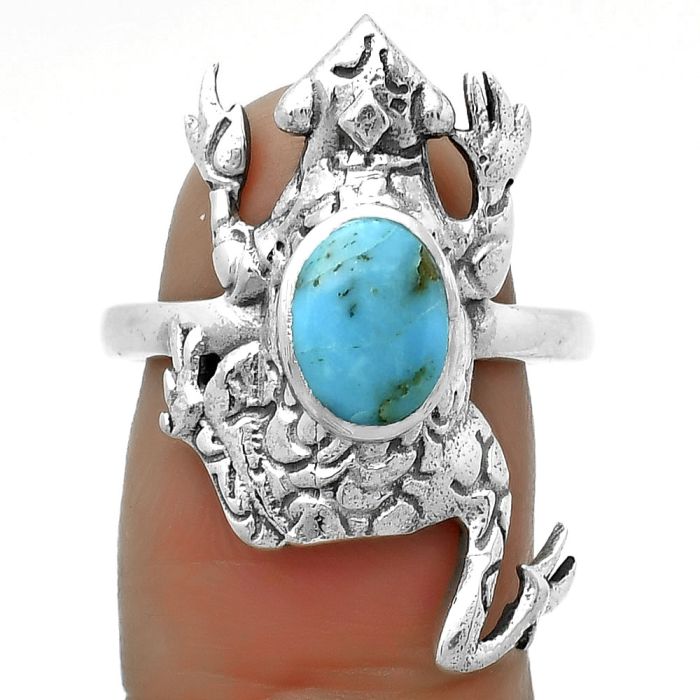 Frog Natural Turquoise Morenci Mine Ring size-8.5 SDR172833 R-1113, 6x8 mm
