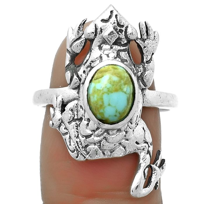 Frog - Natural Rare Turquoise Nevada Aztec Mt Ring size-8.5 SDR172837 R-1113, 6x8 mm