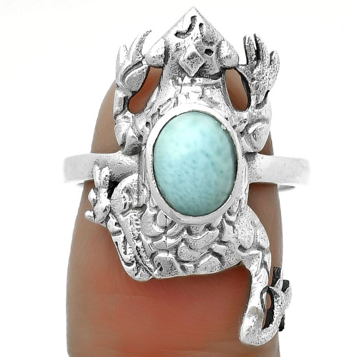 Frog - Larimar (Dominican Republic) Ring size-7.5 SDR172845 R-1113, 6x8 mm