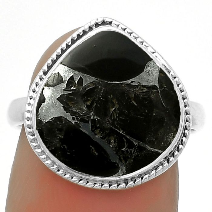 Natural Obsidian And Zinc Ring size-7.5 SDR173084 R-1009, 14x14 mm