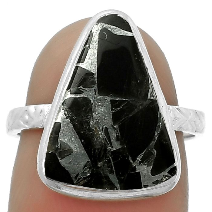 Natural Obsidian And Zinc Ring size-7 SDR173232 R-1191, 12x16 mm