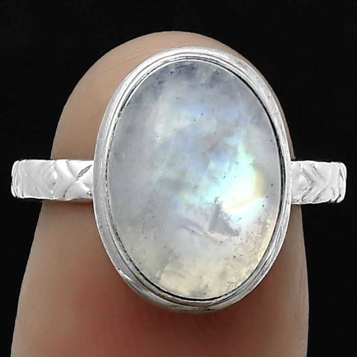 Natural Rainbow Moonstone - India Ring size-7 SDR173241 R-1191, 10x14 mm