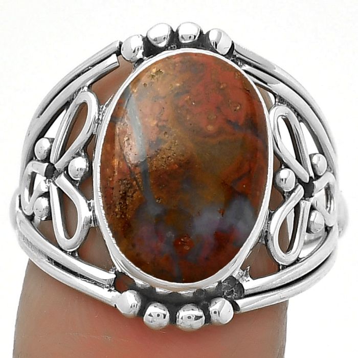 Natural Red Moss Agate Ring size-8.5 SDR173334 R-1379, 10x15 mm
