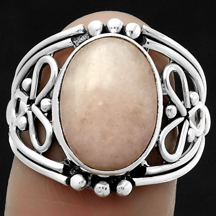 Natural Pink Scolecite Ring size-8 SDR173336 R-1379, 10x14 mm