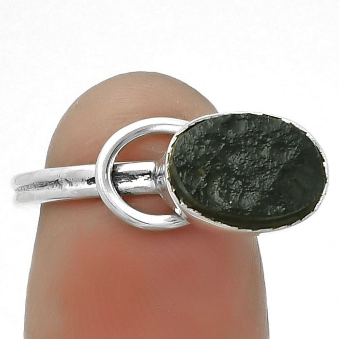 Adjustable - Tektite Rough - Greek Ring size-8.5 SDR173504 R-1129, 8x10 mm