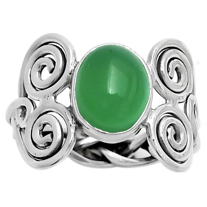 Spiral - Natural Green Onyx Ring size-7 SDR173639 R-1658, 8x10 mm