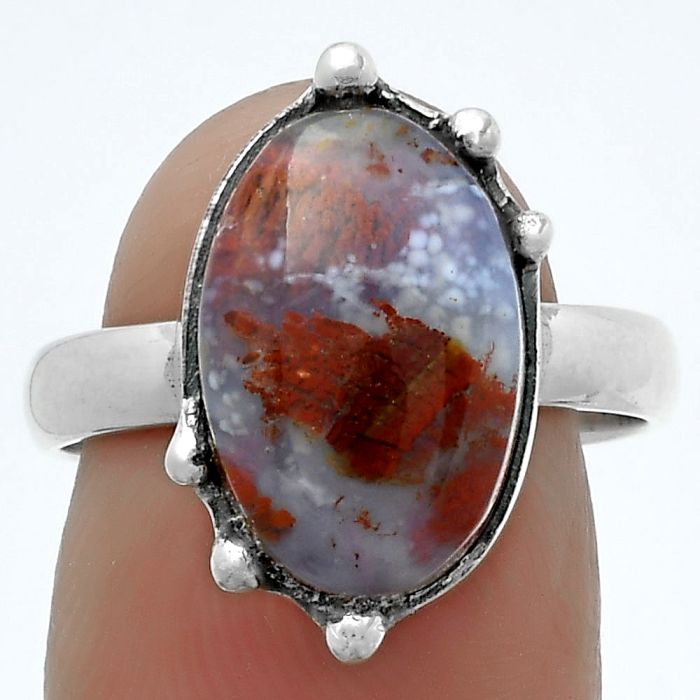 Natural Red Moss Agate Ring size-8 SDR174104 R-1506, 10x15 mm