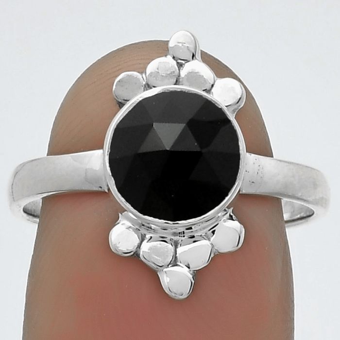 Faceted Natural Black Onyx - Brazil Ring size-8.5 SDR174473 R-1091, 8x8 mm