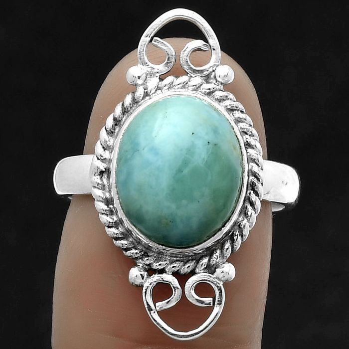 Natural Larimar (Dominican Republic) Ring size-7.5 SDR174625 R-1500, 10x12 mm
