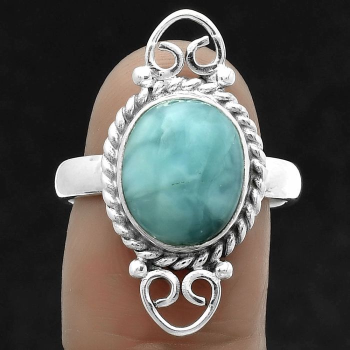 Natural Larimar (Dominican Republic) Ring size-8.5 SDR174626 R-1500, 10x12 mm