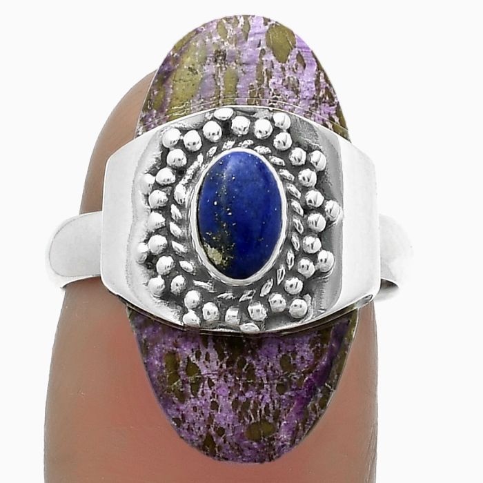 Purpurite - South Africa & Lapis Ring size-7 SDR174637 R-1371, 12x23 mm