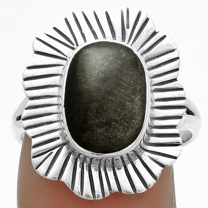 Natural Silver Obsidian Ring size-8.5 SDR175603 R-1086, 9x12 mm
