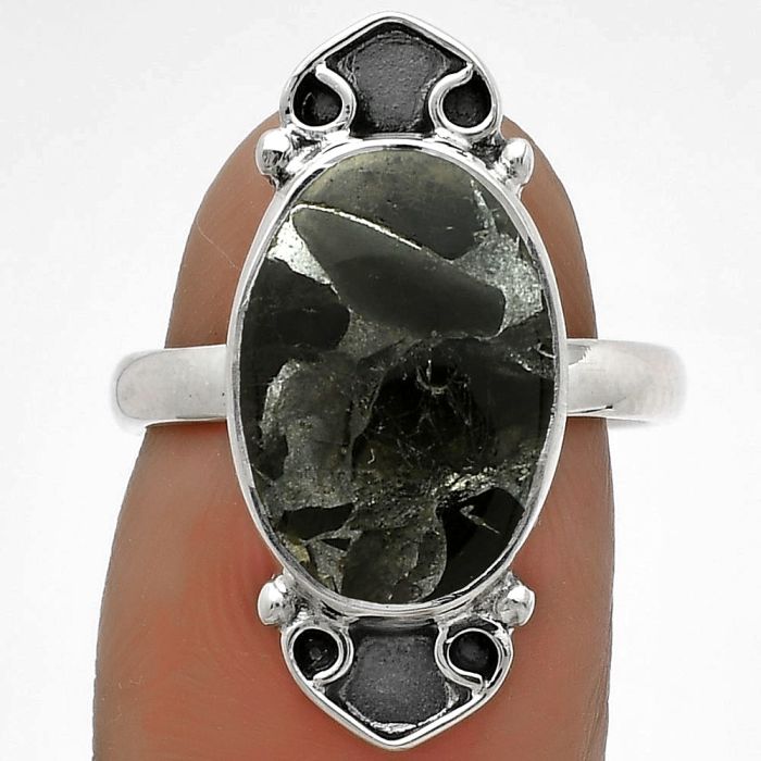 Natural Obsidian And Zinc Ring size-7 SDR176054 R-1204, 10x15 mm