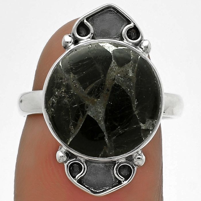 Natural Obsidian And Zinc Ring size-7 SDR176069 R-1204, 13x13 mm