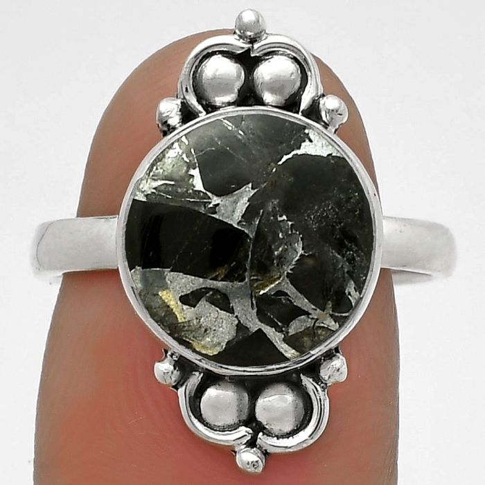 Natural Obsidian And Zinc Ring size-8 SDR176082 R-1123, 12x12 mm