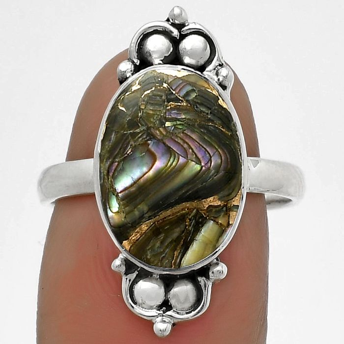 Natural Copper Abalone Shell Ring size-8 SDR176085 R-1123, 9x14 mm