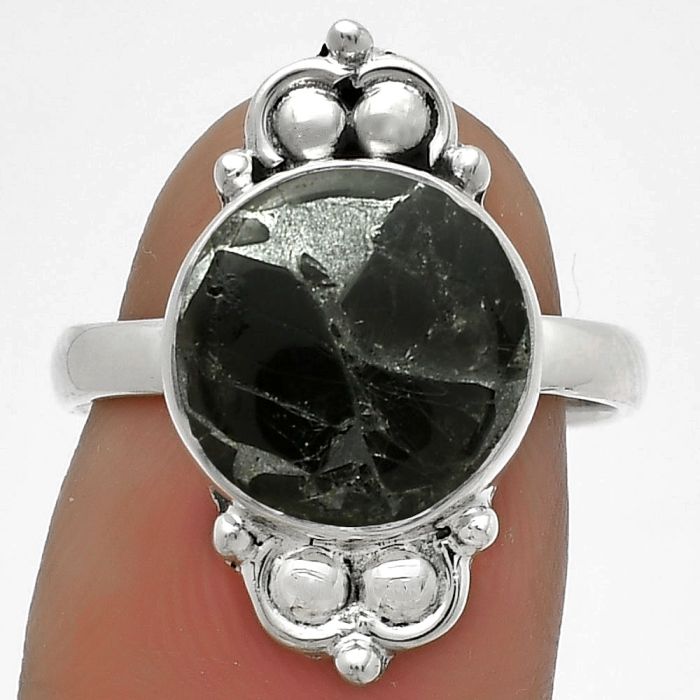 Natural Obsidian And Zinc Ring size-7.5 SDR176086 R-1123, 11x11 mm