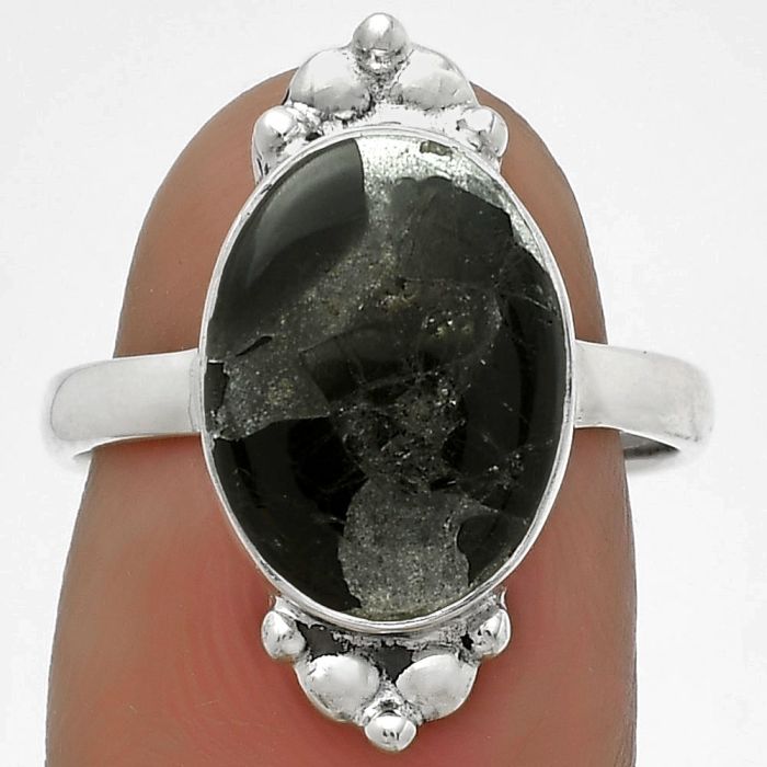 Natural Obsidian And Zinc Ring size-7.5 SDR176092 R-1123, 10x14 mm