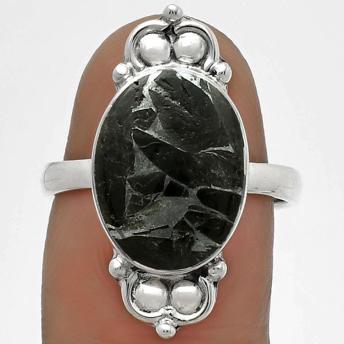 Natural Obsidian And Zinc Ring size-7.5 SDR176101 R-1123, 11x15 mm