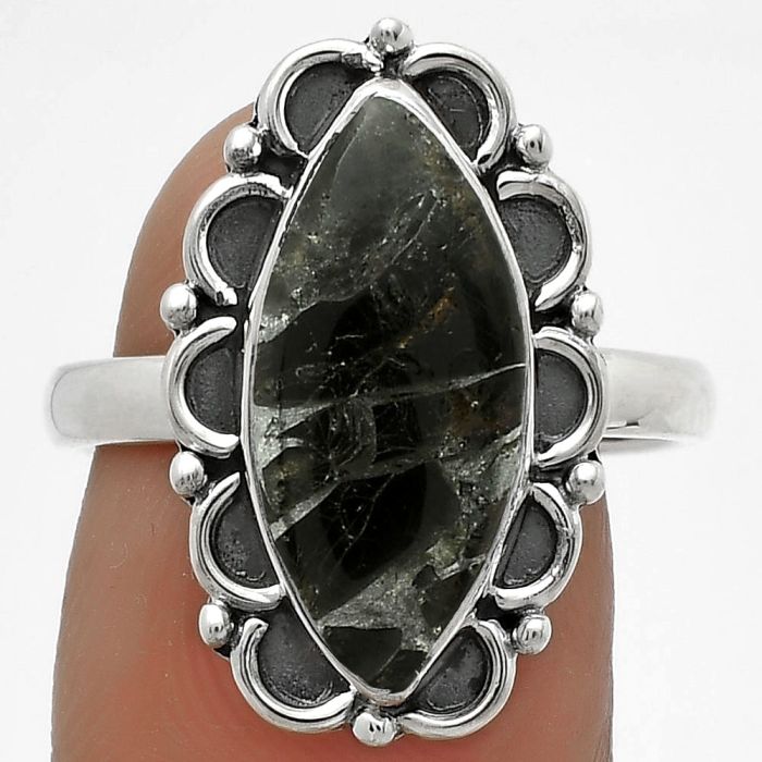 Natural Obsidian And Zinc Ring size-8.5 SDR176165 R-1092, 8x18 mm