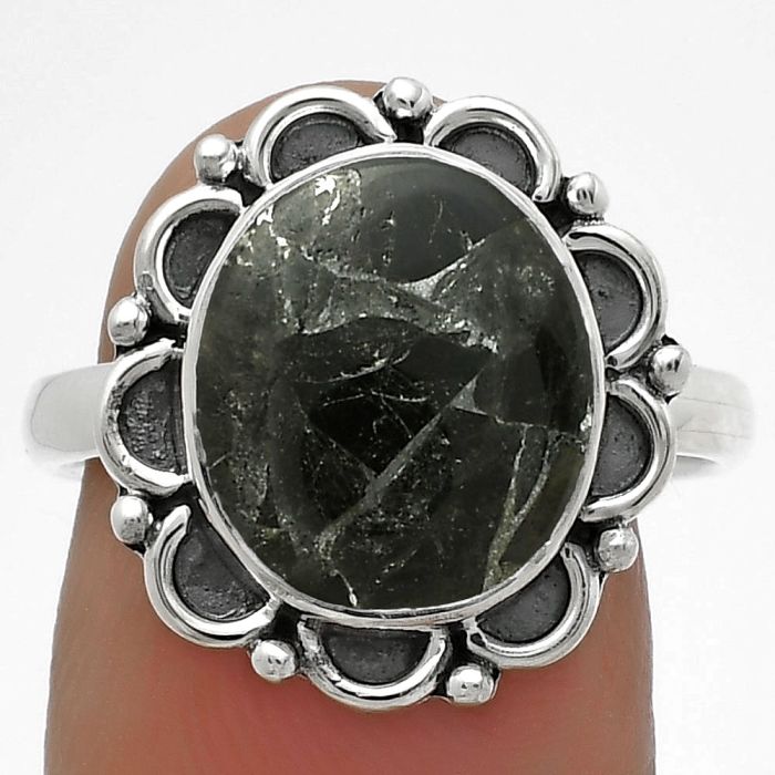 Natural Obsidian And Zinc Ring size-8.5 SDR176173 R-1092, 11x13 mm