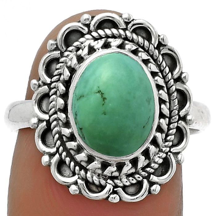 Natural Turquoise Magnesite Ring size-8 SDR176488 R-1256, 8x10 mm