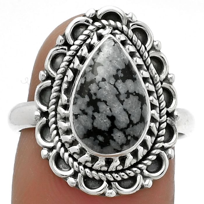 Natural Snow Flake Obsidian Ring size-7.5 SDR176510 R-1256, 8x12 mm