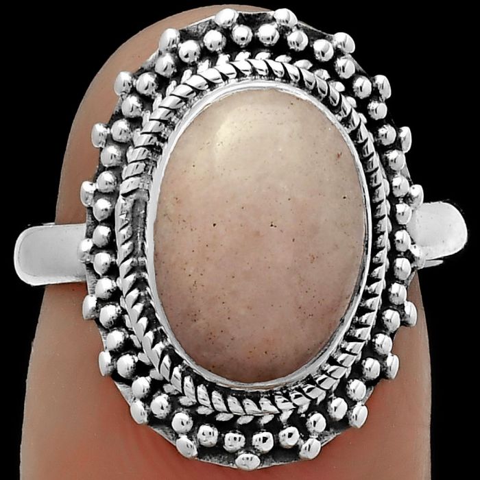 Natural Pink Scolecite Ring size-6.5 SDR176670 R-1332, 8x12 mm