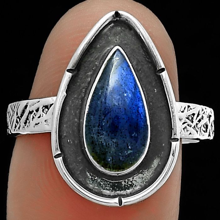 Blue Labradorite - Madagascar Ring size-8.5 SDR176731 R-1688, 6x12 mm