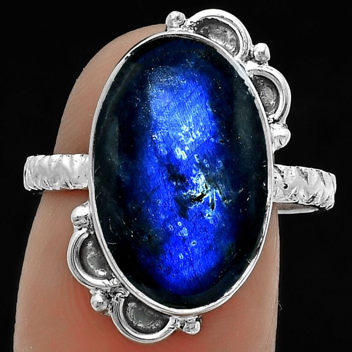 Blue Fire Labradorite - Madagascar Ring size-8.5 SDR176833 R-1103, 11x17 mm