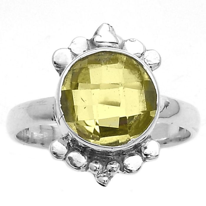 Faceted Natural Lemon Quartz Ring size-7.5 SDR177003 R-1091, 10x10 mm