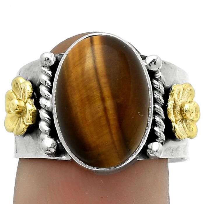 Two Tone - Natural Tiger Eye - Africa Ring size-8 SDR177270 R-1481, 10x14 mm