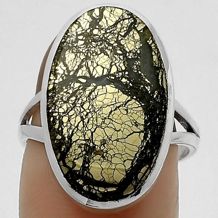 Natural Nipomo Marcasite Agate Ring size-7.5 SDR177552 R-1005, 13x21 mm