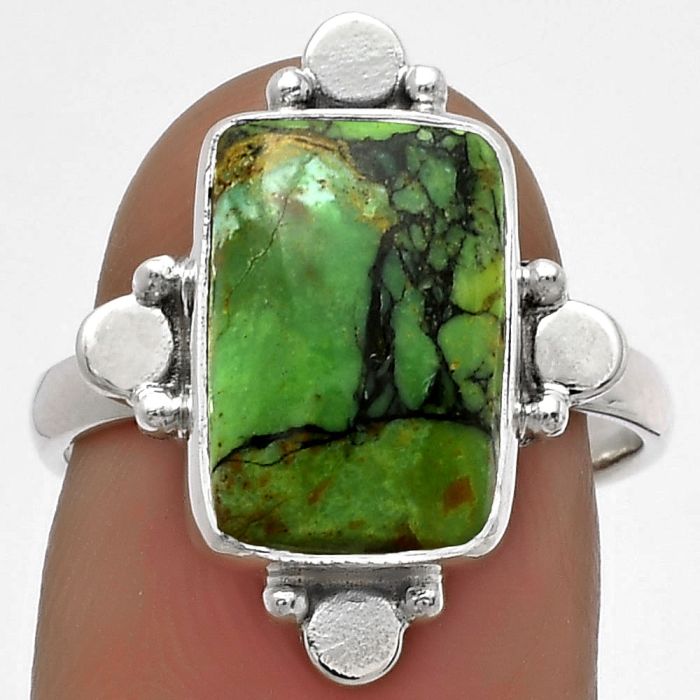 Natural Green Matrix Turquoise Ring size-7 SDR177850 R-1119, 9x13 mm