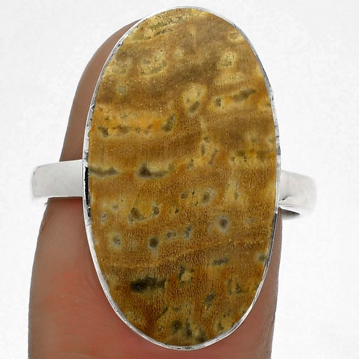 Natural Palm Root Fossil Agate Ring size-8 SDR178006 R-1001, 13x23 mm
