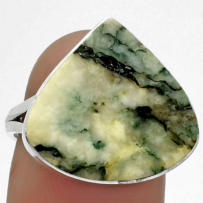 Natural Tree Weed Moss Agate - India Ring size-7.5 SDR178014 R-1002, 17x18 mm