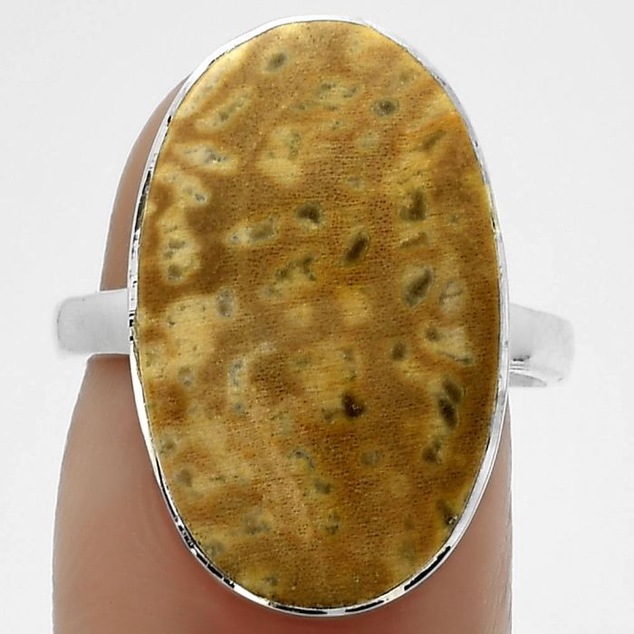 Natural Palm Root Fossil Agate Ring size-7 SDR178050 R-1001, 13x22 mm