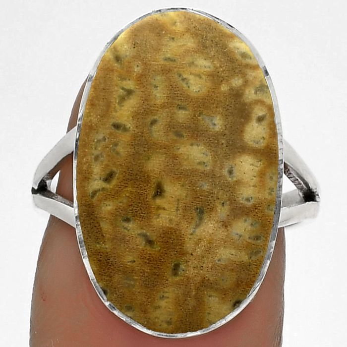 Natural Palm Root Fossil Agate Ring size-7 SDR178147 R-1002, 13x22 mm