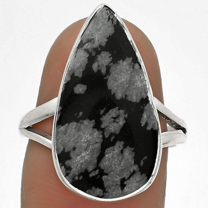 Natural Snow Flake Obsidian Ring size-7.5 SDR178181 R-1002, 12x22 mm