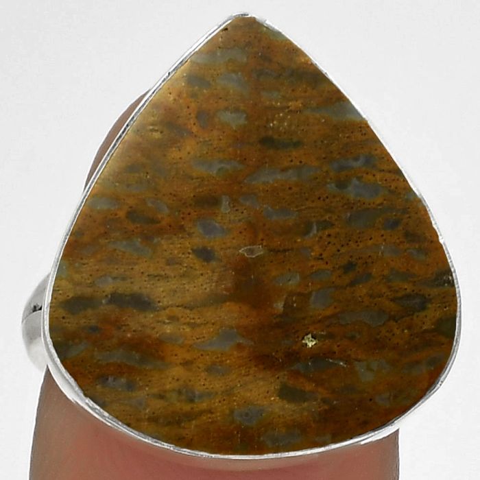 Natural Palm Root Fossil Agate Ring size-7.5 SDR178190 R-1001, 18x20 mm