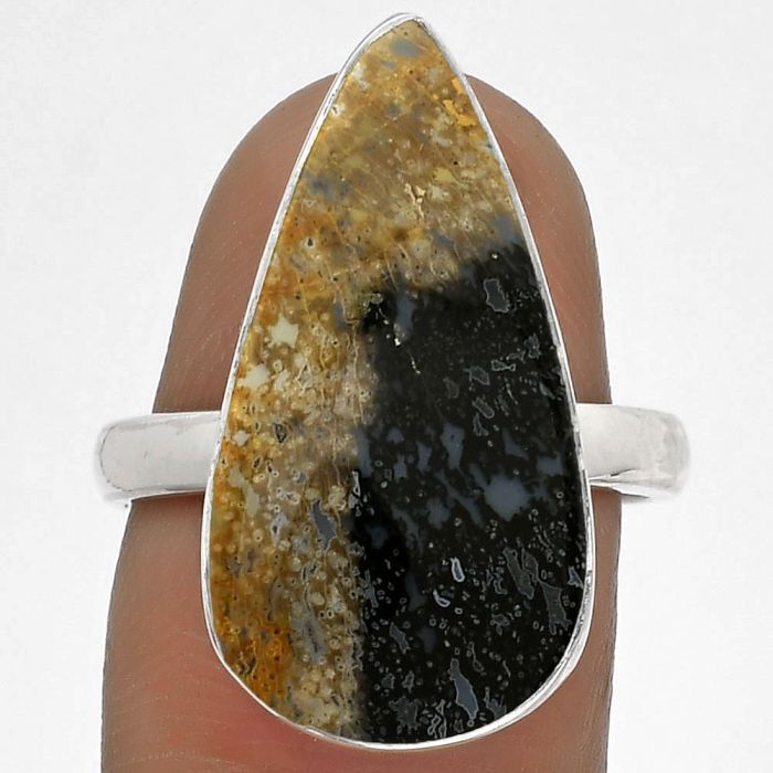Natural Palm Root Fossil Agate Ring size-7.5 SDR178221 R-1001, 12x23 mm