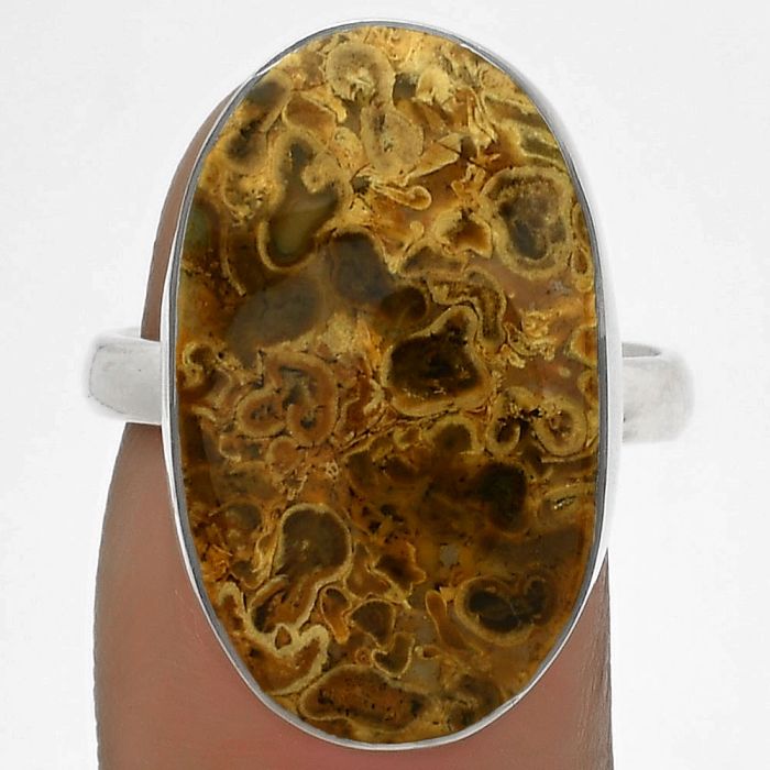 Natural Palm Root Fossil Agate Ring size-8 SDR178277 R-1001, 14x23 mm