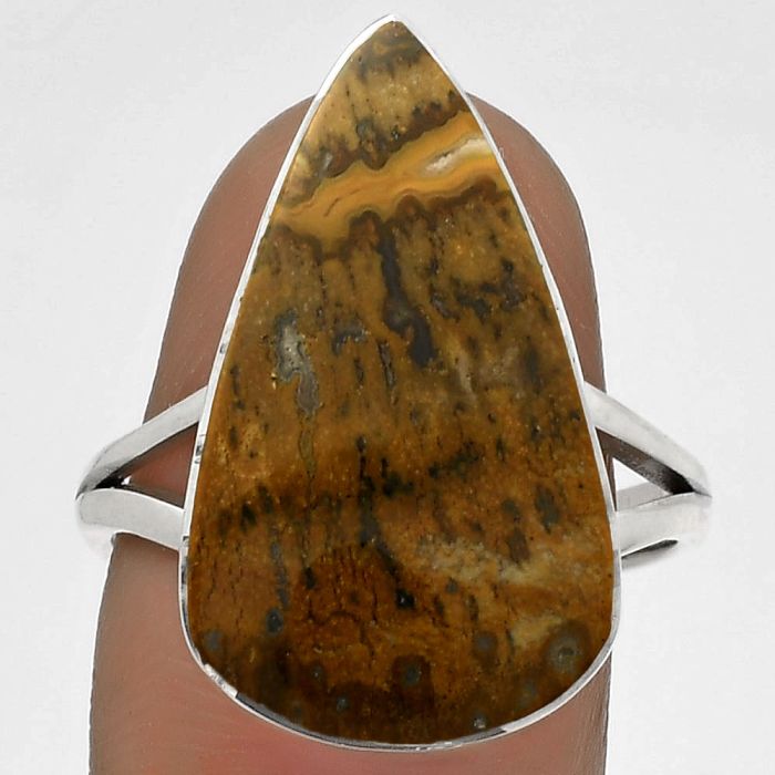 Natural Palm Root Fossil Agate Ring size-9 SDR178283 R-1002, 13x23 mm