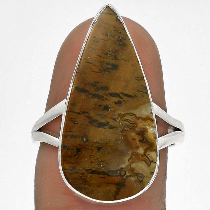 Natural Palm Root Fossil Agate Ring size-7.5 SDR178301 R-1002, 12x24 mm